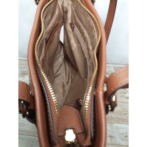 Anne Klein Tote Bag Handbag Purse Zip Top Brown/Tan Vegan Leather Canvas - Picture 10 of 15